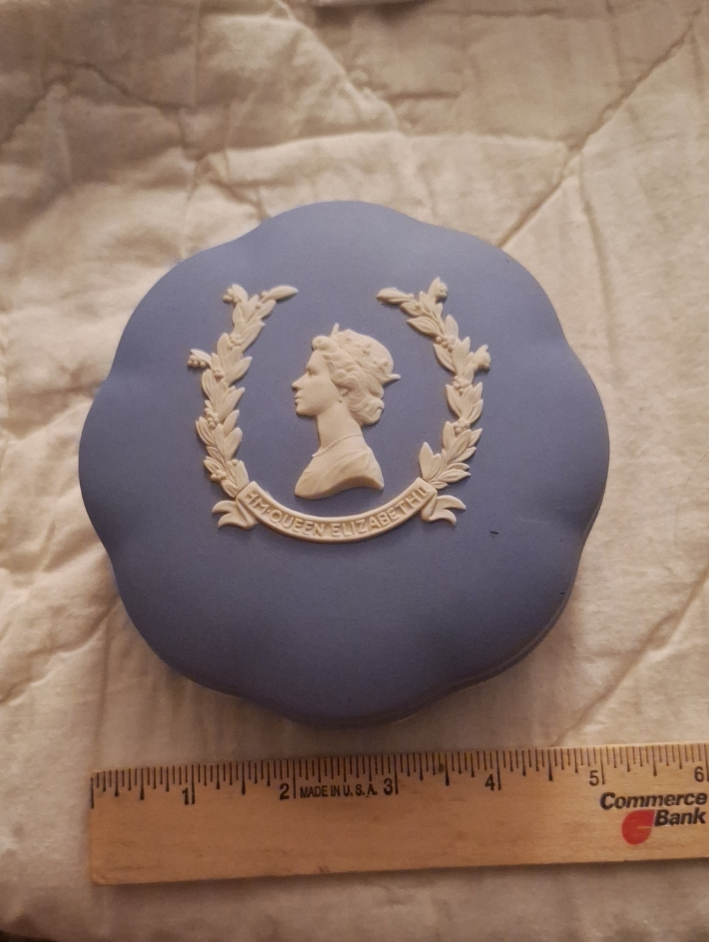 Blue Decorative Trinket Box with White Relief Accent.  Was Made For JUBILEE
